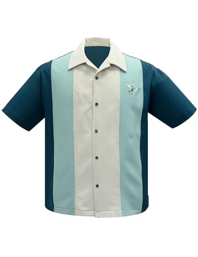 Steady Clothing Hemd Atomic Men Teal Mint Stone Vintage Bowling Shirt Retro, Größe:XXL von Steady
