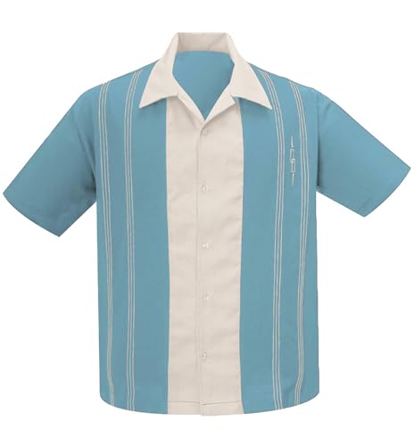 Steady Clothing Hemd Harper Babyblau Vintage Bowling Shirt Retro, Größe:L von Steady