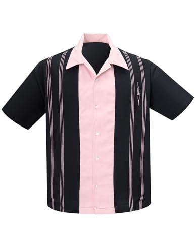 Steady Clothing Hemd V8 The Harper Black Pink Vintage Bowling Shirt Retro, Größe:XL von Steady