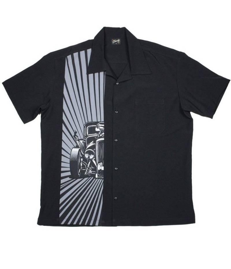 Steady Clothing Kurzarmhemd Hot Rod Burst Retro Vintage Bowling Shirt Rockabilly von Steady Clothing