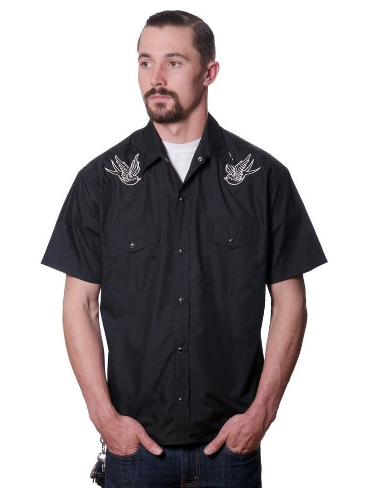 Steady Clothing Kurzarmhemd Sparrow Western Shirt Retro Rockabilly Schwalben von Steady Clothing