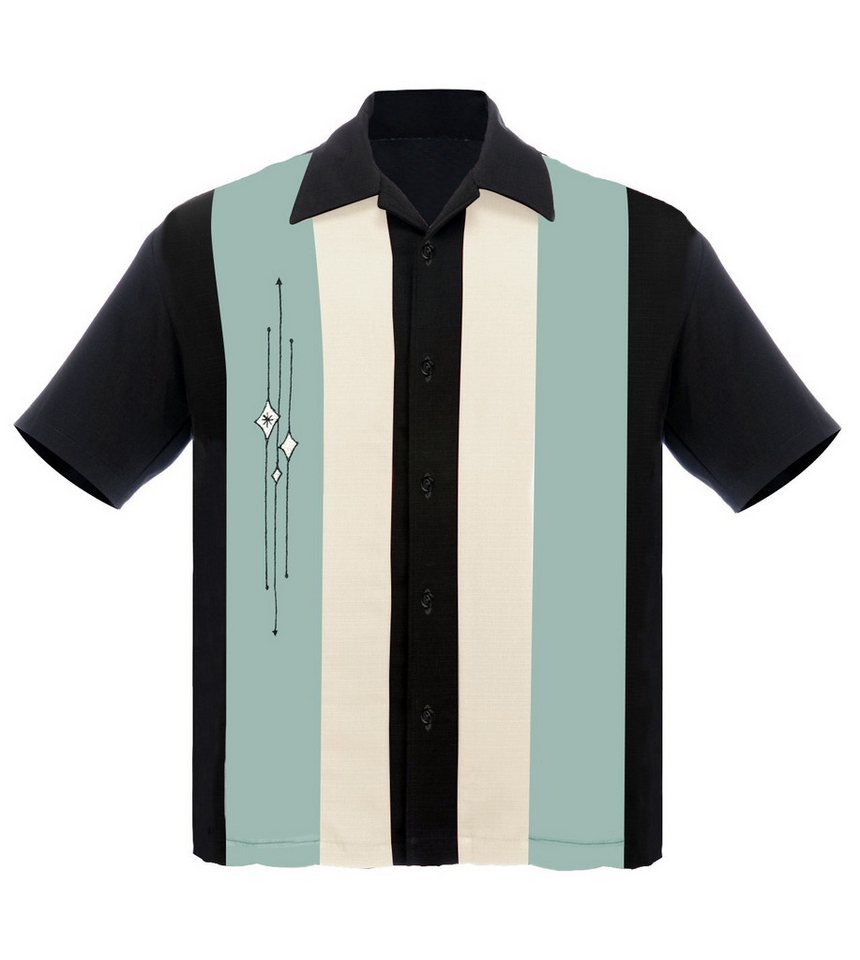 Steady Clothing Kurzarmhemd The Finley Black Mint Cream Vintage Bowling Shirt Retro von Steady Clothing
