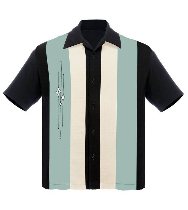 Steady Clothing Kurzarmhemd The Finley Black Mint Cream Vintage Bowling Shirt Retro von Steady Clothing