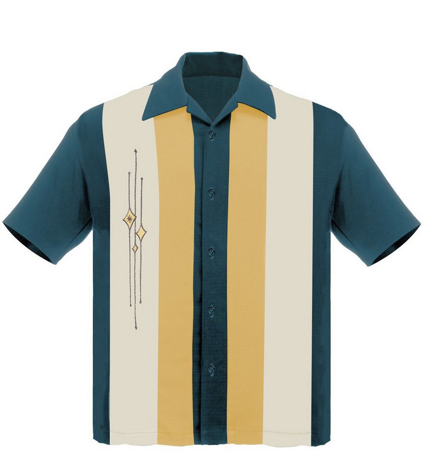 Steady Clothing Kurzarmhemd The Finley Teal Mustard Cream Vintage Bowling Shirt Retro von Steady Clothing