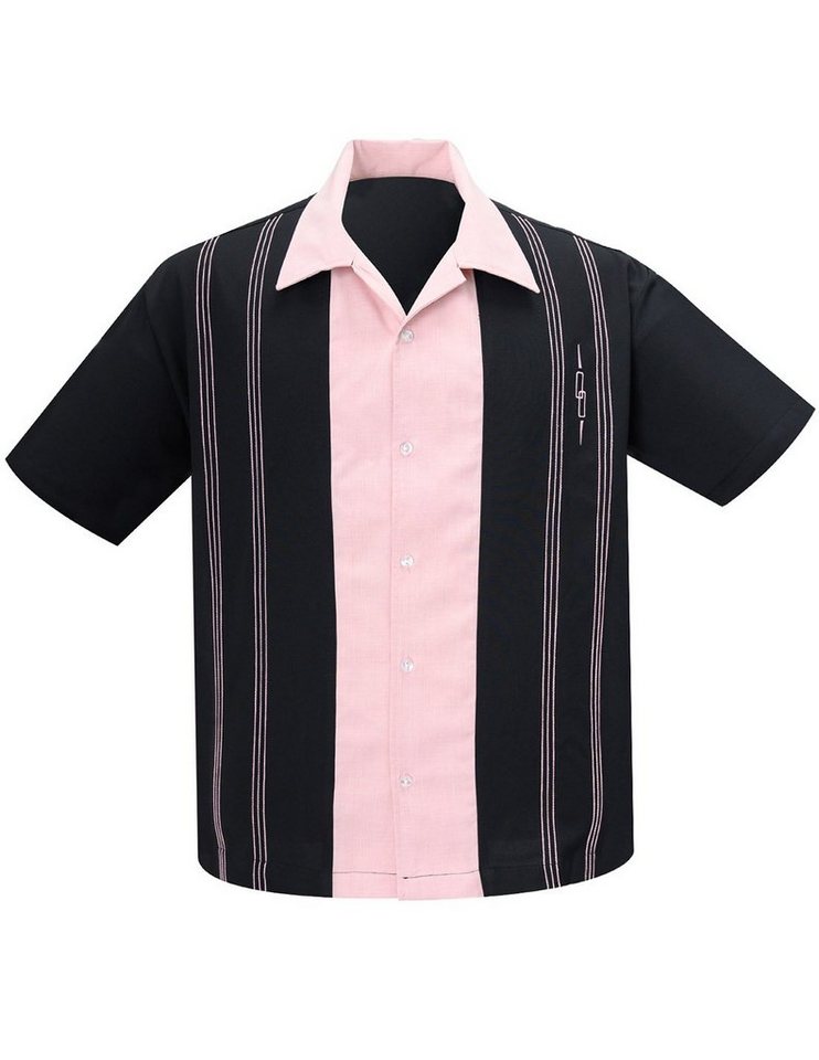 Steady Clothing Kurzarmhemd The Harper Black Pink Retro Vintage Bowling Shirt Rockabilly von Steady Clothing