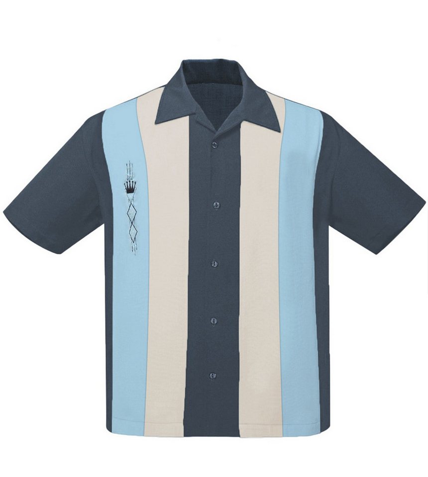 Steady Clothing Kurzarmhemd The Kingston Charcoal Cream Aqua Vintage Bowling Shirt Retro von Steady Clothing