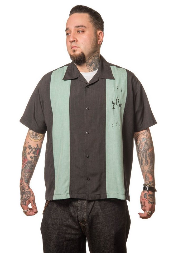 Steady Clothing Kurzarmhemd The Shake Down Black Mint Retro Vintage Bowling Shirt von Steady Clothing