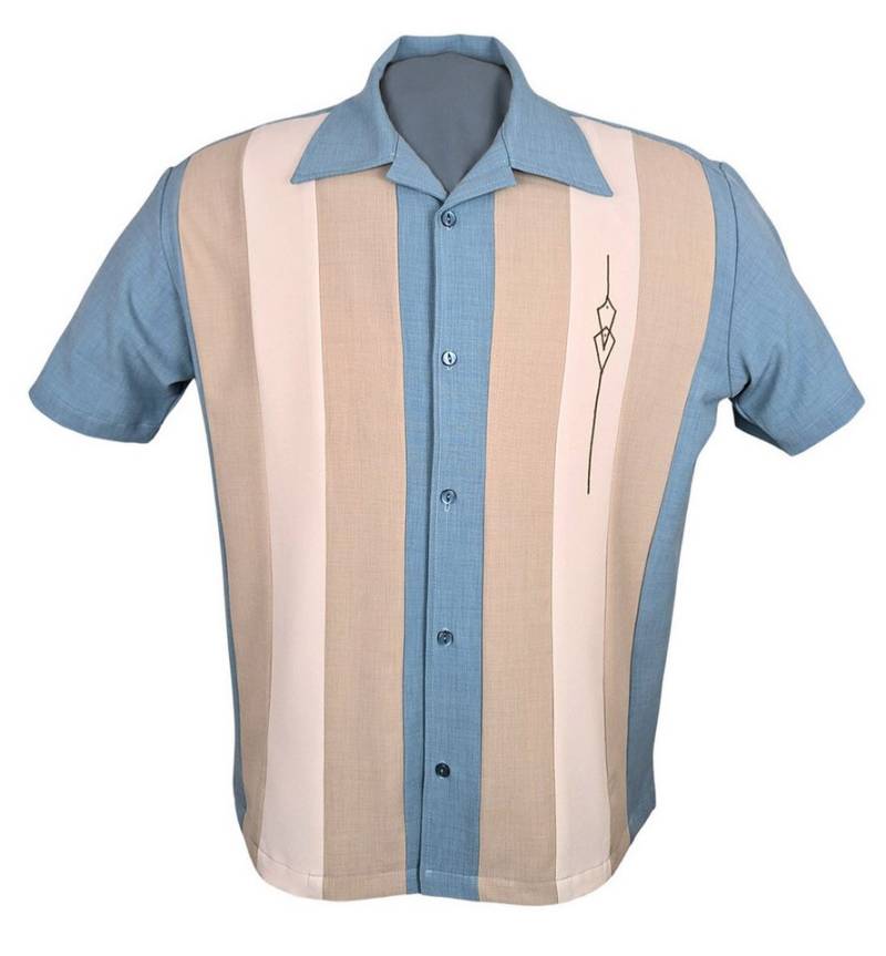 Steady Clothing Kurzarmhemd The Sheen Aqua Altweiß Stone Vintage Bowling Shirt Retro von Steady Clothing