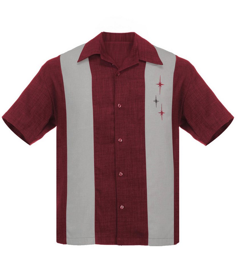 Steady Clothing Kurzarmhemd Three Star Panel Burgunder Retro Vintage Bowling Shirt von Steady Clothing