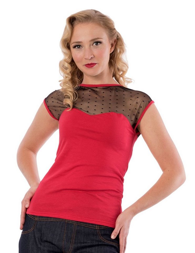 Steady Clothing Shirttop Miss Fancy Rot Vintage Rockabilly Retro Spitze von Steady Clothing