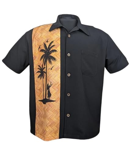 Steady Clothing Bowling Hemd Hula Palm Schwarz Retro Vintage Rockabilly, Größe:XL von Steady