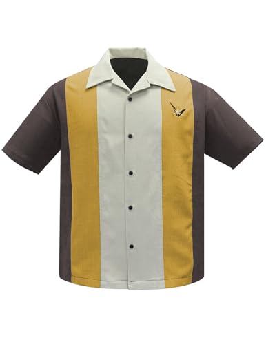 Steady Clothing Hemd Atomic Men Coffee Mustard Stone Vintage Bowling Shirt Retro, Größe:XL von Steady