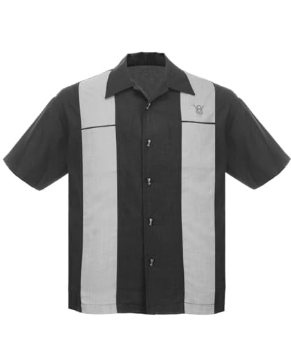Steady Clothing Hemd Classy Piston Schwarz Vintage Bowling Shirt Retro V8, Größe:XL von Steady