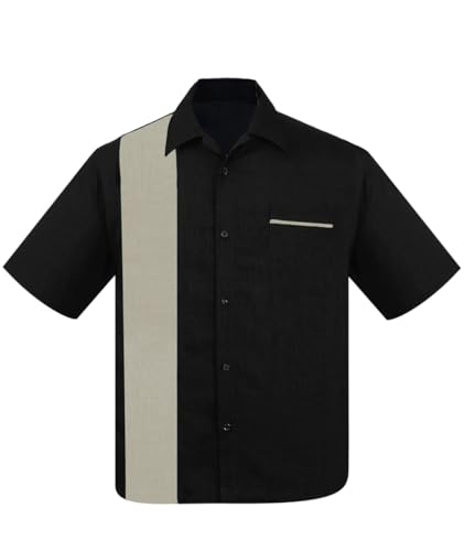 Steady Clothing Hemd Pop Check Single Black Sage Vintage Bowling Shirt Retro, Größe:XL von Steady