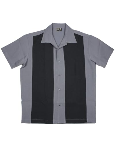 Steady Clothing Hemd Poplin Wide Panel Charcoal Black Vintage Bowling Shirt Retro, Größe:M von Steady