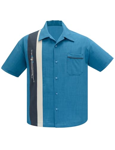 Steady Clothing Hemd The Arthur Pacific Vintage Bowling Shirt Retro Pin Stripe, Größe:XL von Steady