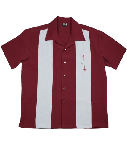 Steady Clothing Hemd Three Star Panel Burgunder Vintage Bowling Shirt Retro, Größe:S von Steady