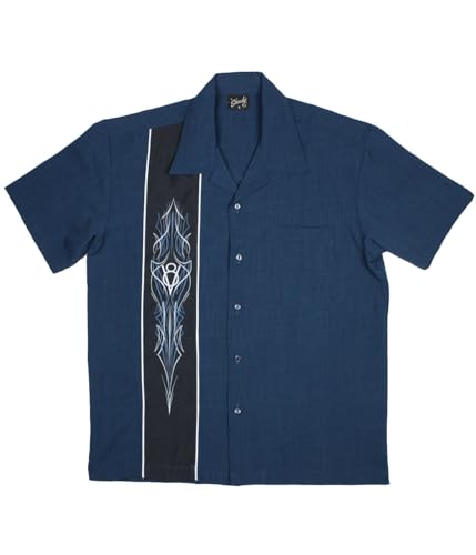Steady Clothing Hemd V8 Racer Blau Vintage Bowling Shirt Retro Pinstripe, Größe:M von Steady