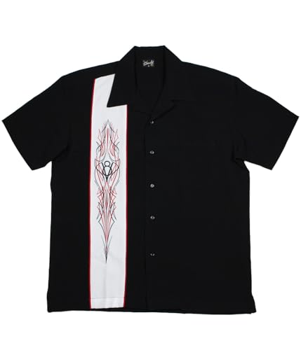 Steady Clothing Hemd V8 Racer Schwarz Vintage Bowling Shirt Retro Pinstripe, Größe:M von Steady