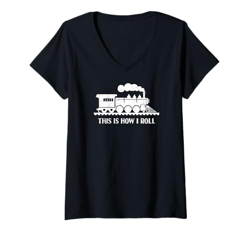 Damen Vintage Dampflokomotive Zug Dirigent This is How I Roll T-Shirt mit V-Ausschnitt von Steam Locomotive Lover
