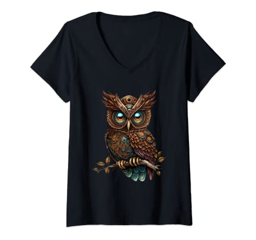 Damen Steampunk Eule Steam Punk Eule Vogel Vintage T-Shirt mit V-Ausschnitt Damen Steampunk Eule Steam Punk Eule Vogel Vintage T-Shirt mit V-Ausschnitt von Steam Punk Steampunk