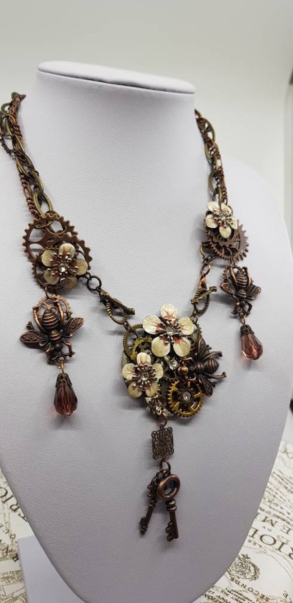 steampunk Hochzeit Braut Antik Kupfer & Crystal Biene Blumen von SteamEmpressDesign