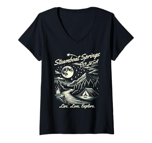 Damen Steamboat Springs Colorado, USA, Souvenir im Bergdesign T-Shirt mit V-Ausschnitt Damen Steamboat Springs Colorado, USA, Souvenir im Bergdesign T-Shirt mit V-Ausschnitt von Steamboat Springs Colorado USA Souvenir Designs