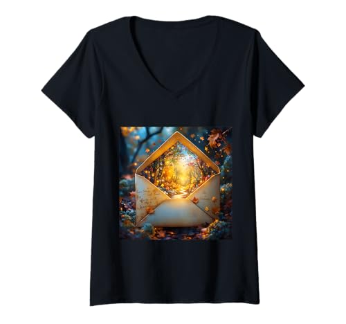 Damen Fantasy Old Autumn Umschlag T-Shirt mit V-Ausschnitt von Steampunk Cool Vintage Creations