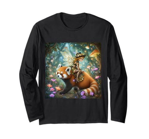 Fantasie-Mädchen reitet Panda Langarmshirt Fantasie-Mädchen reitet Panda Langarmshirt von Steampunk Cool Vintage Creations