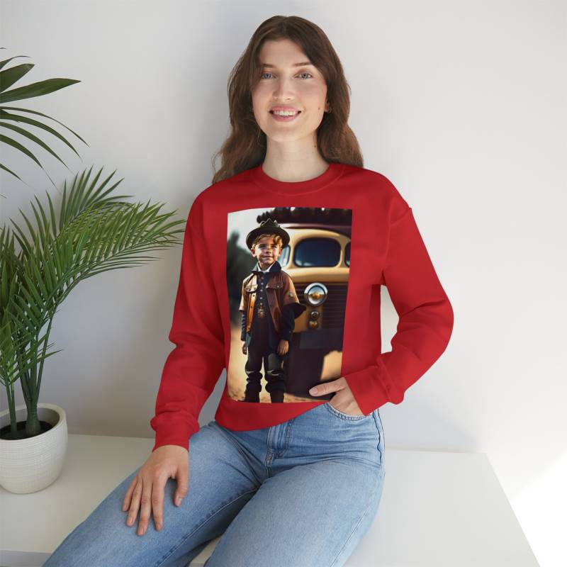 steampunk Boy With Old Truck , Crewneck Sweatshirt von Steampunksuperstore