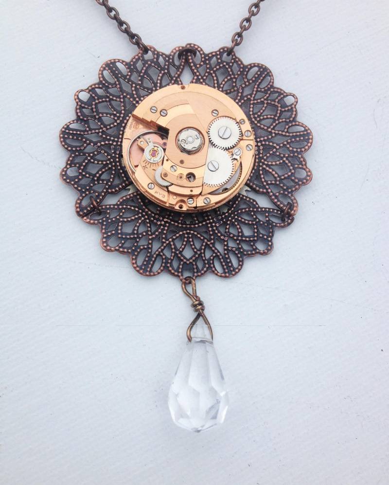Kupfer-Uhr Bewegung Steampunk Halskette von Steamworksdesign