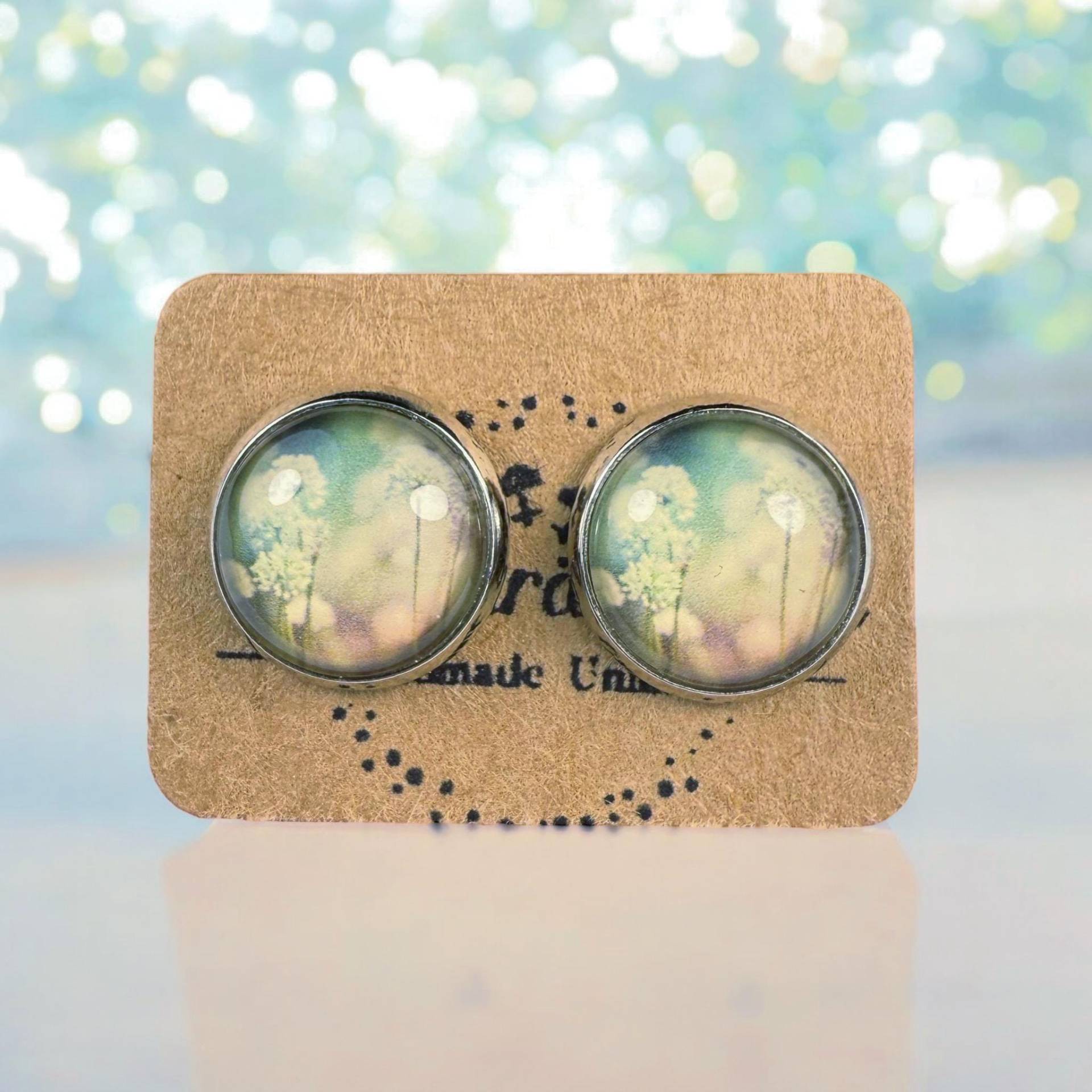 Blumen Ohrringe 12mm | Cabochon Ohrstecker Image Glass Motiv Photo Cabs Round Flower Earrings Handmade von Steckertraeumchen