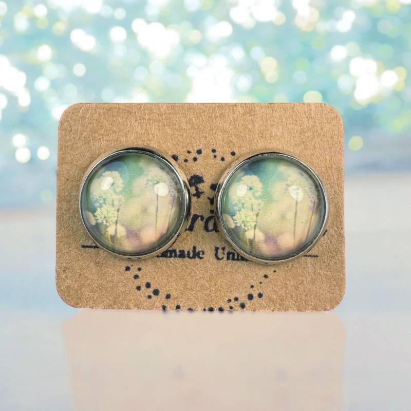 Blumen Ohrringe 12mm | Cabochon Ohrstecker Image Glass Motiv Photo Cabs Round Flower Earrings Handmade von Steckertraeumchen