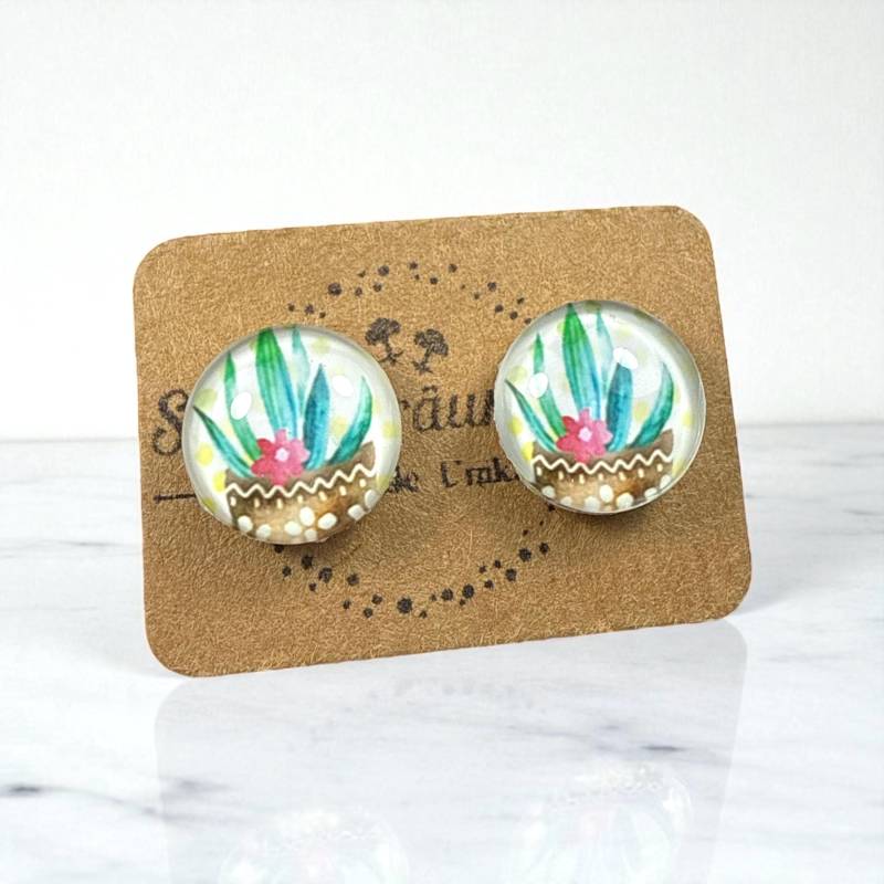 Ohrstecker Kaktus 10mm | Ultra Leicht & Allergikerfreundlich Kinder Geeignet Kunststoffstab Motiv Kakteen Hypoallergen Geschenk Idee von Steckertraeumchen