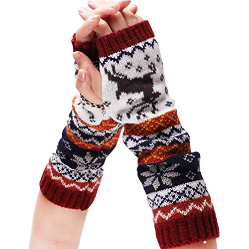 Stecto Fingerlose Handschuhe, Fingerlose Weihnachtshandschuhe, Armstulpen Winter Fäustlinge Warm Gestrickte Pulswärmer Lang Handschuhe thermo Winterhandschuhe Für Damen von Stecto