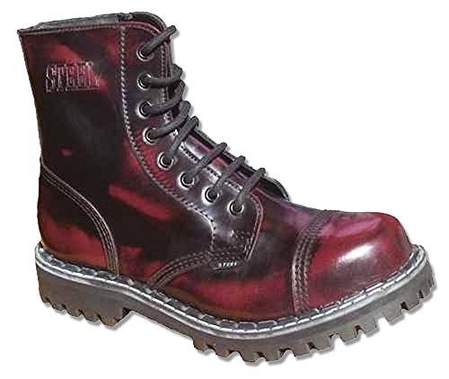 Steels 8 Loch Boots Burgund Rub Off, Grösse 38 von Steel Shoes & Boots