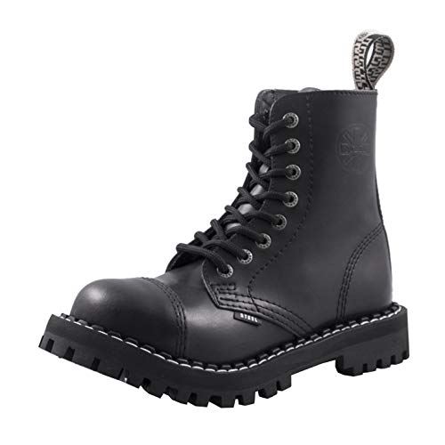 Steels 8 Loch Boots Schwarz, Grösse 40 von Steel Shoes & Boots