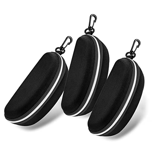 3 Stück Hartschalen Sonnenbrillenetui und Brillenetui mit Reißverschluss, Tragbares Reise Brillenetui mit Kunststoffhaken (Silber) von SteelFever