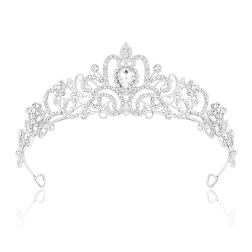 Krone Damen Tiara Birthday Krone Geburtstag Tiara Kristall Strass Tiara Krone für Prinzessin Braut Prom Braut Party Hochzeit Haarreif für Frauen (Silber) von SteelFever