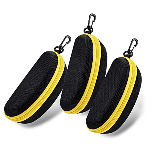 SteelFever 3 Stück Hartschalen Sonnenbrillenetui und Brillenetui mit Reißverschluss, Tragbares Reise Brillenetui mit Kunststoffhaken (Gelb) von SteelFever