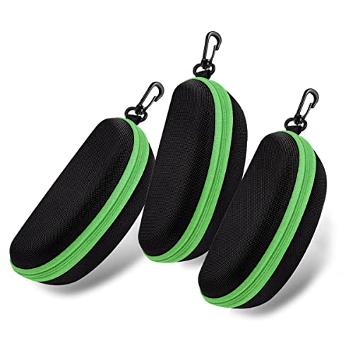 SteelFever 3 Stück Hartschalen Sonnenbrillenetui und Brillenetui mit Reißverschluss, Tragbares Reise Brillenetui mit Kunststoffhaken (Grün) von SteelFever