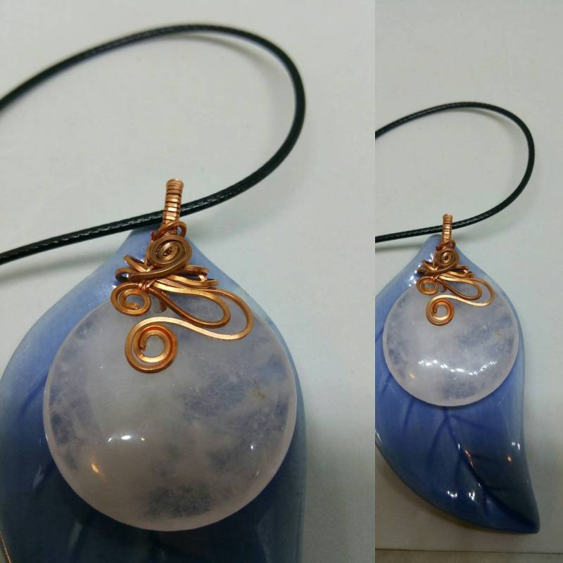 Rosenquarz Draht Umwickelt Kupfer Anhänger Halskette Natürlichen Edelstein-Schmuck von SteelSteamString