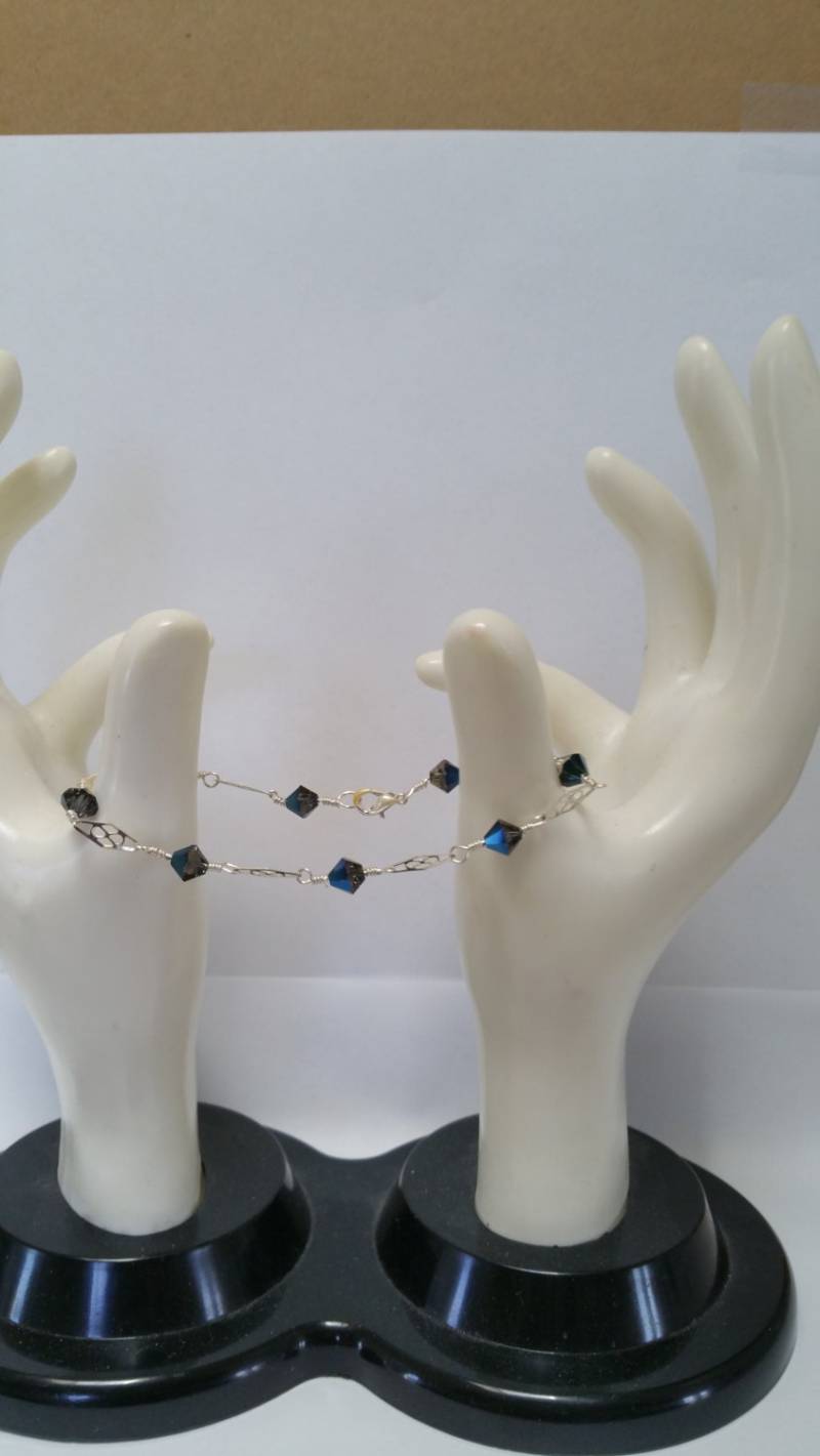 Swarovski Sterling Silver Stacking Armband Cobalt Blue Schmuck Hochzeit Speicher Großmutter von SteelSteamString