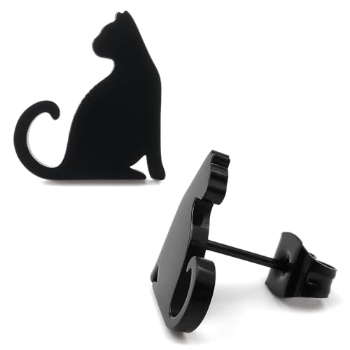 Steelmeup Schwarze Ohrstecker aus Edelstahl, Katze, Tier-Silhouetten-Schmuck für Frauen, stilvolles Haustier-inspiriertes Accessoire, Metall, Metall Steelmeup Schwarze Ohrstecker aus Edelstahl, Katze, Tier-Silhouetten-Schmuck für Frauen, stilvolles Haustier-inspiriertes Accessoire, Metall, Metall von Steelmeup