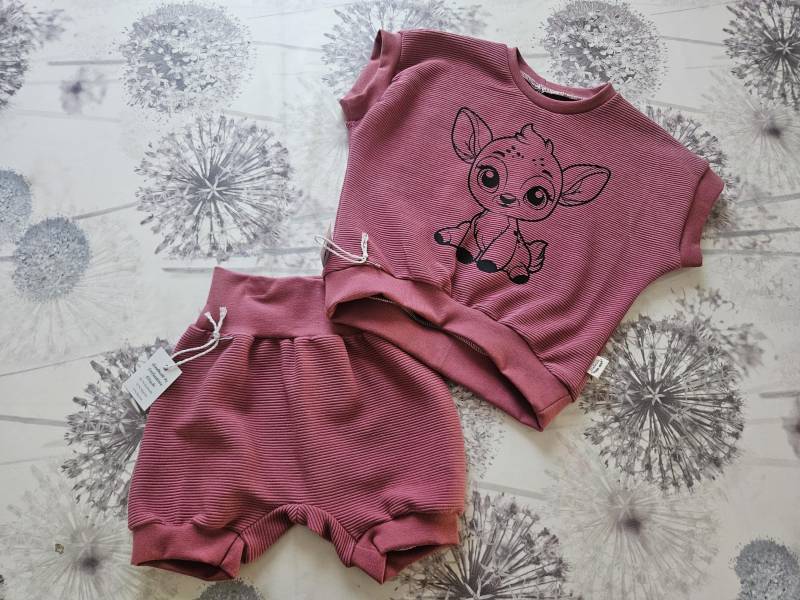 Baby Kurzarm Shirt, 80/86, Reh, Bedruckt, Rippjersey von Stefaedchen