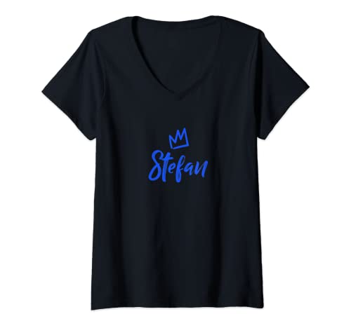 Damen Stefan der König / blaue Krone & Name für Männer genannt Stefan T-Shirt mit V-Ausschnitt von Stefan Name Tag Apparel / Men Named Stefan