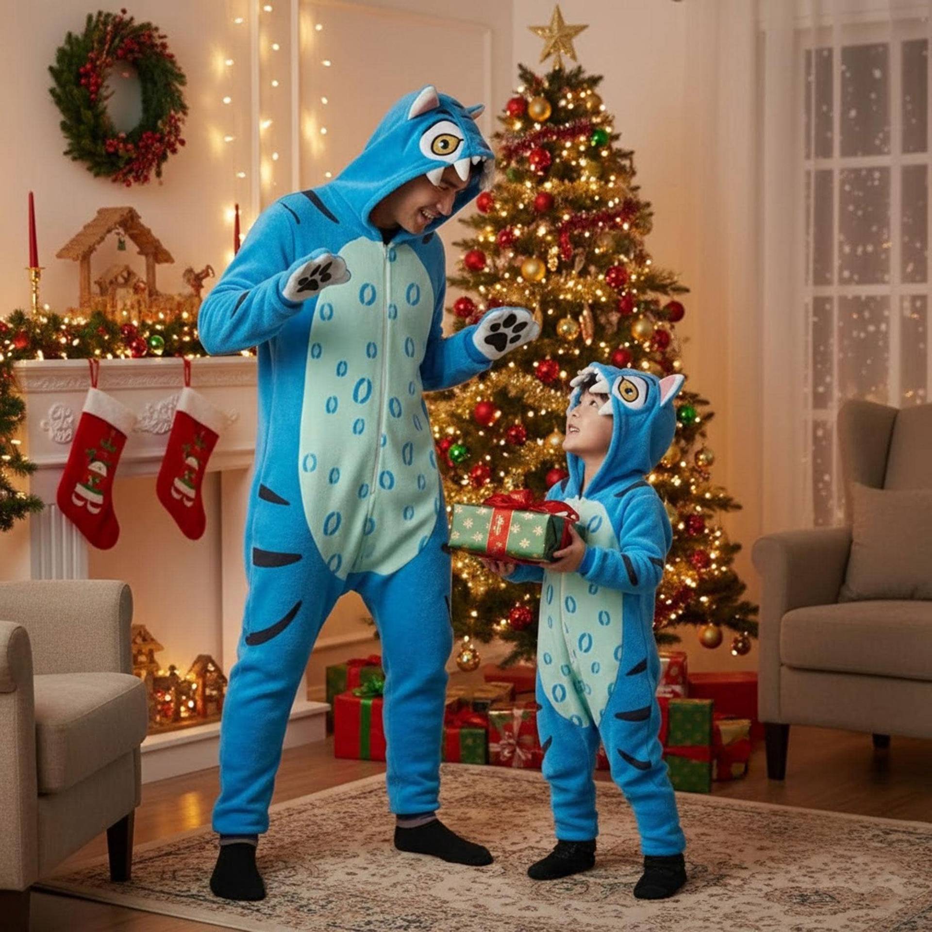 Derpy Tiger Costume Family Christmas Pajamas, Kpop Demon Hunters Pjs, Blue Huntrix Movie Cosplay Derpy Tiger Costume Family Christmas Pajamas, Kpop Demon Hunters Pjs, Blue Huntrix Movie Cosplay von StefaniesAtelier