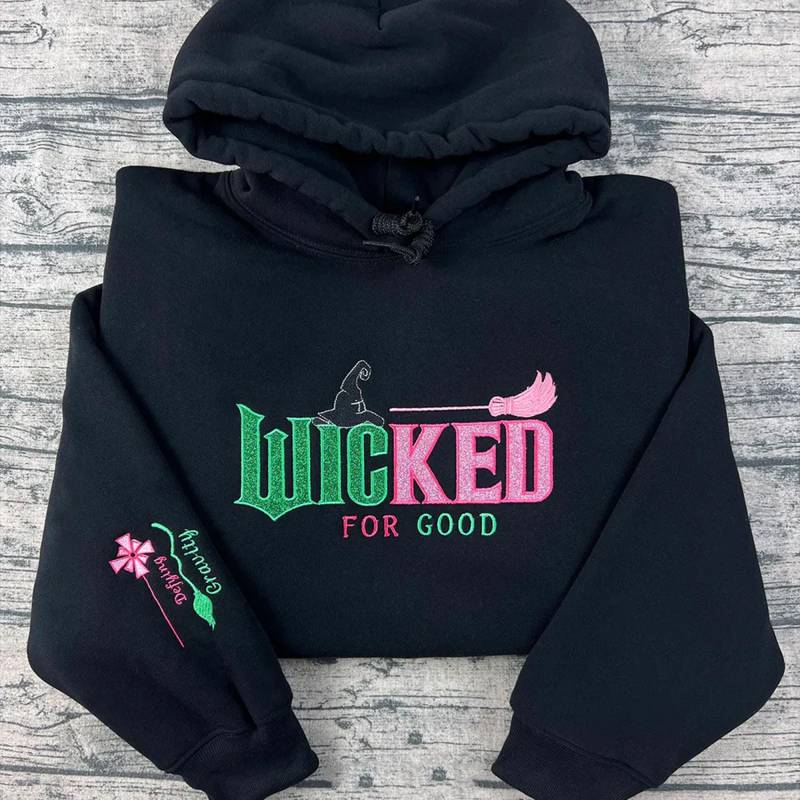 Wicked For Good Embroidered Hoodie | Custom Defying Gravity Sorority Gift Broadway Musical Sweatshirt Size S-5xl Personalized Sleeve von StefaniesAtelier