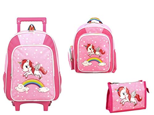 Stefano Kinder Reisegepäck Einhorn Unicorn Set Pink mit Regenbogen für Mädchen (3 Teile) von Stefano