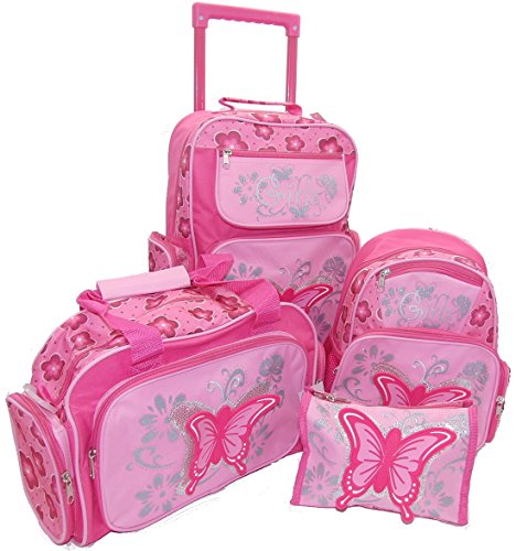 Stefano Kinder Reisegepäck Schmetterling pink rosa -präsentiert von RabamtaGO (4 Teile, Pink) von Stefano